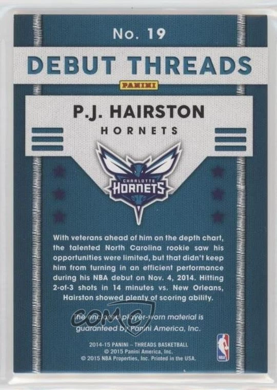 2014-15 Panini Threads Debut Threads /199 PJ Hairston #19 Rookie RC - Image 2 of 2