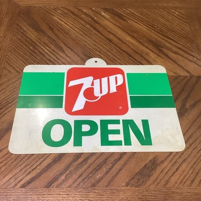 VINTAGE 7UP GROCERY STORE OPEN CLOSED DOUBLE SIDED ADVERTISING SIGN PLASTIC NICE