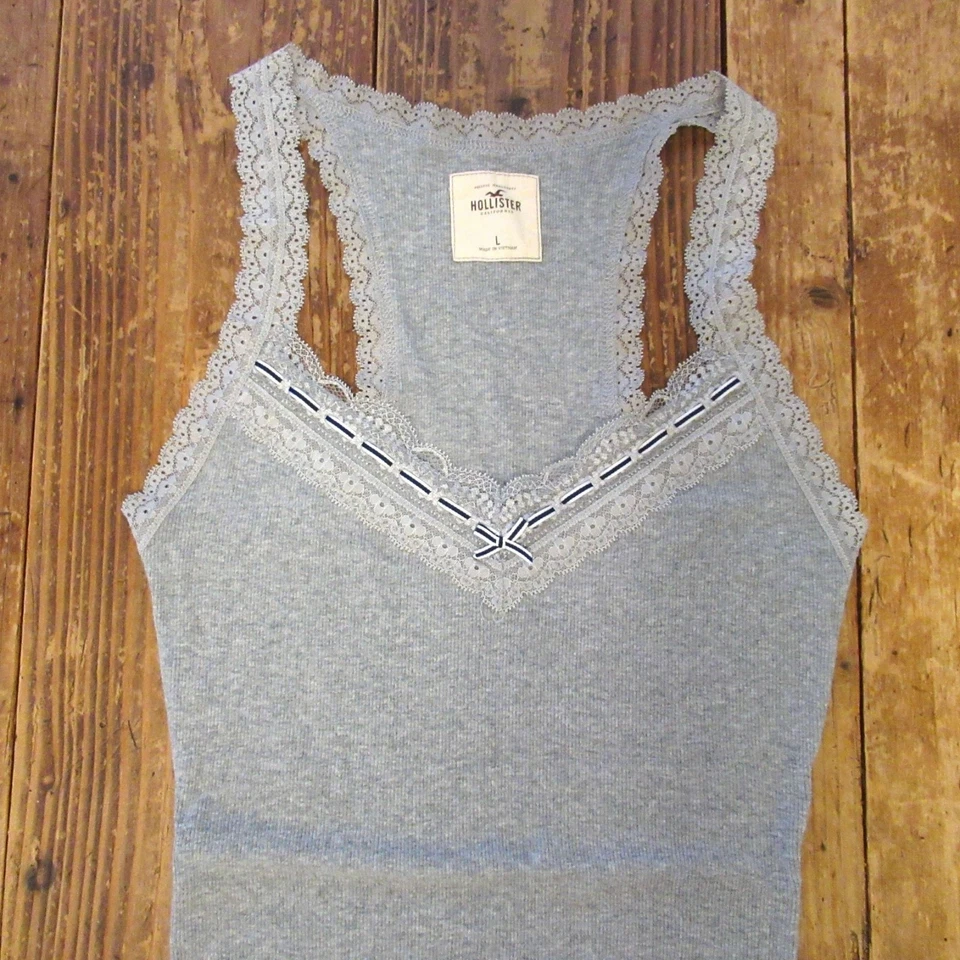 Vintage Hollister Tank Top Large Gray Lace Ribbed Cami Bella Swan Elena Gilbert - Image 3 of 4
