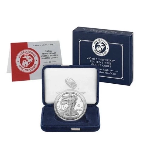 250th Anniversary Marine Corps American Eagle One Ounce Silver Proof Coin NEW