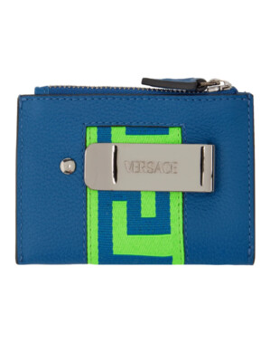 Versace Blue Greca Money Clip Card Holder