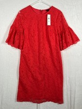 Ann Taylor LOFT Coral Lace Shift Dress Womens 4 Tall Bell Sleeve Occasion NWT