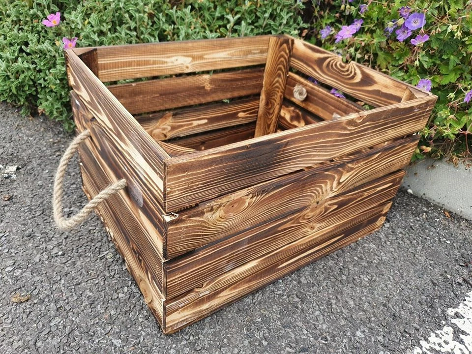 BURNT WOOD CRATE LOG STORE / FIRE WOOD STORAGE / FIREPLACE KINDLING BOX |  eBay