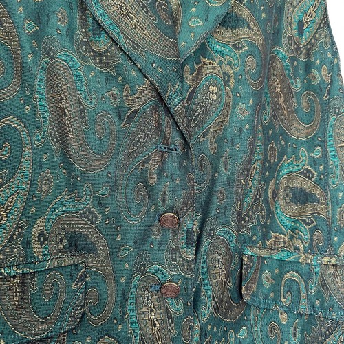 Vintage 90s Lizsport Waistcoat Blazer Womens 10 Green Paisley Dark Academia 80S - Picture 5 of 14