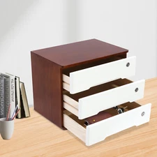 Wooden Desktop Storage Cabinet Drawer Storage Box Desk Organizer Case Lockable