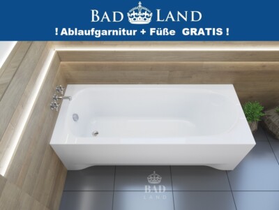 Badewanne Rechteck 170x75  ACRYL WANNE Schürze Ablauf Füße GRATIS !