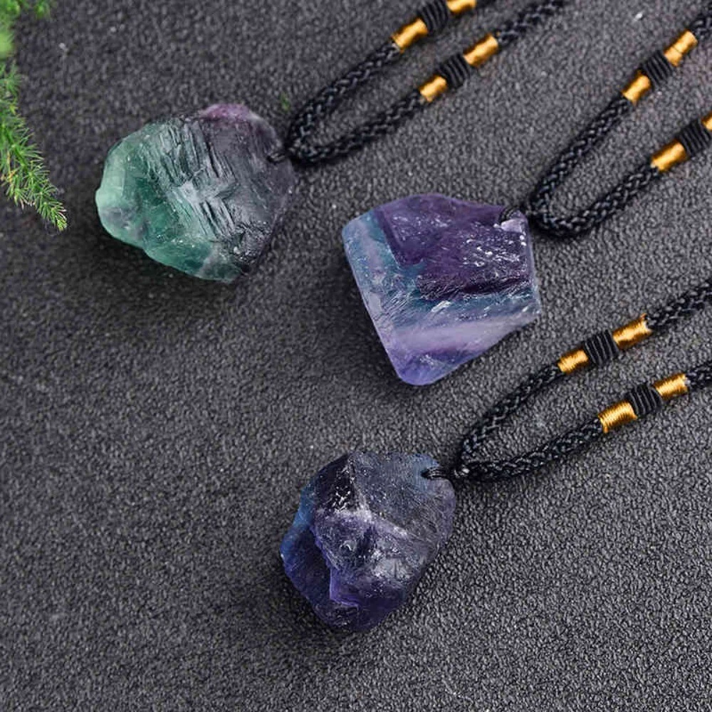 Irregular Fluorite Pendant Necklace Crystal Pendant Necklace Women