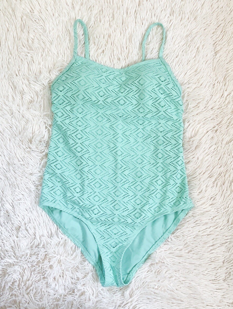 Mint Colored Laser Cut One Piece Swimsuit Women’s 6 Y… Gem