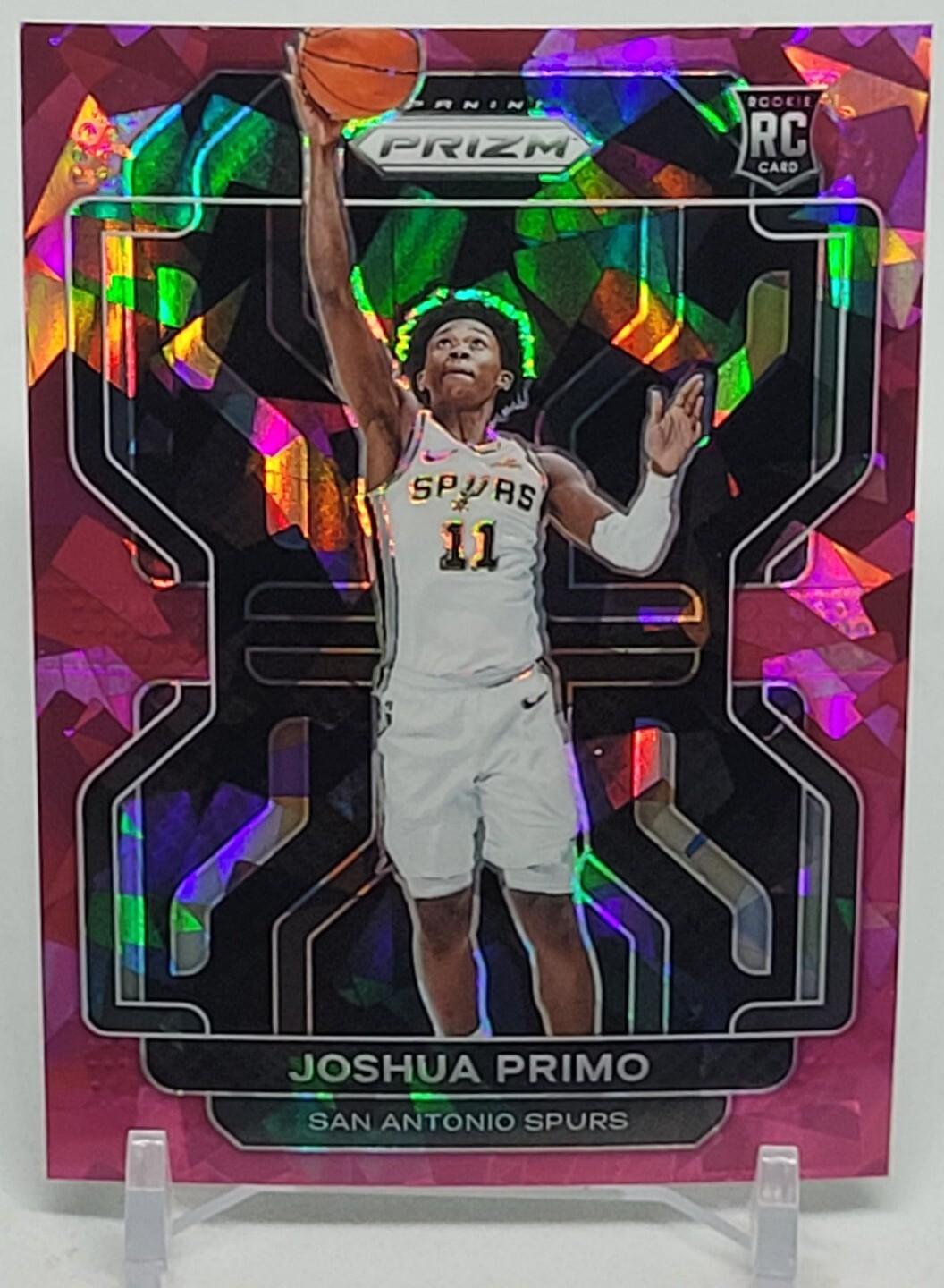 2021-22 Panini Prizm #298 Joshua Primo PINK CRACKED ICE RC San Antonio Spurs