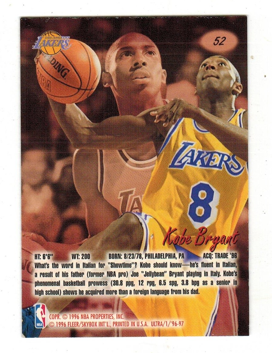 Kobe Bryant Fleer Ultra 52 ROOKIE RC 199697 LA Lakers