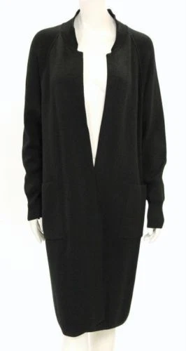 SAINT LAURENT (YSL) Maglione YSL Yves Saint Laurent nero tessuto lungo anteriore aperto taglia 42