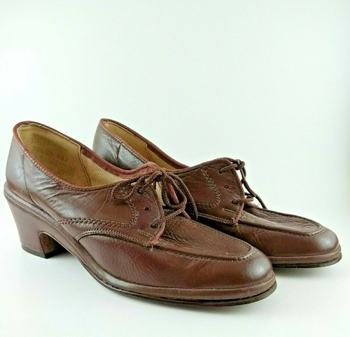 SEARS 5 B Heels Pumps Brown Leather 70s 