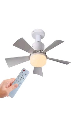Small White Ceiling Fan Remote Control 3 Speeds LED Socket Fan Light Dimmable