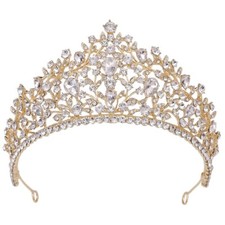 Gold CZ Crystal Bridal Wedding Tiara Crown Swarovski Crystal Crown