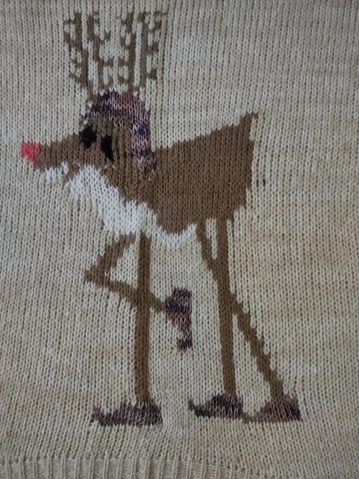 Jr. 毛衣,针织驯鹿假日,棕色希瑟,长袖,Jr. 小号,全新 — 第 2/4 张图片