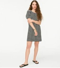 New J Crew Black White Striped Puff Sleeve Cotton Knit Sheath Dress Sz S