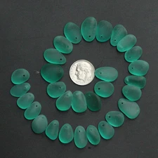 top drilled sea beach glass 10 pcs lots teal green aqua pendant jewelry use