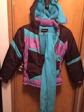 Rothschild Girls Coat w/ Hood Scarf Med. Flocked Multi Pattern Everyday Coat