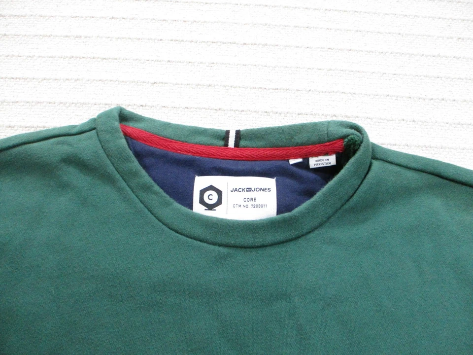 Jack Jones Hombres Sudadera Grande Verde Cuello Redondo Pullover Núcleo Forrado de Vellón Sólido Foto 3 de 4
