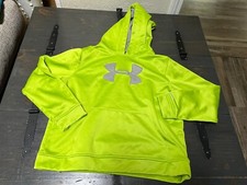 Boys Under Armour Neon Green loose pull over hooded sweatshirt size YXL Loose