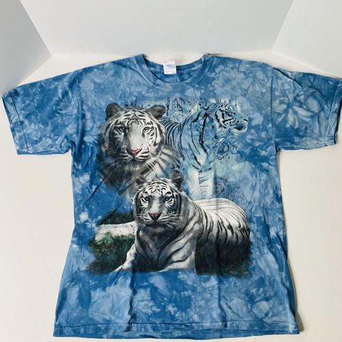 White Tigers Graphic Print Blue Tie Dye 