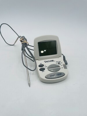 Taylor 1470N Programmable Digital Meat Thermometer with Timer White Gray Corded