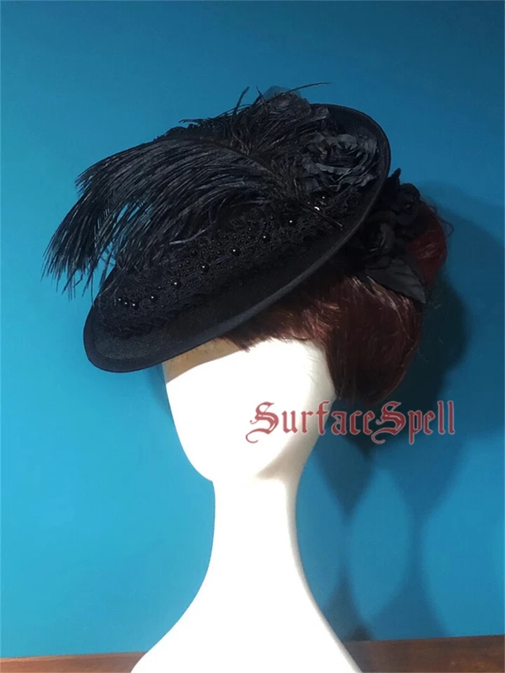 Victoriano Mujeres Encaje Floral Top Sombrero Fascinador Clásico Lolita Negro Tocado Foto 3 de 4