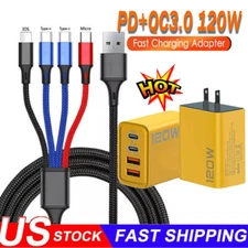120W 4 in 1 Multi Multiple Fast Charger & Cable For iPhone Samsung Google Phone