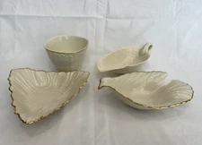 4PCS VINTAGE LENOX CANTERBURY DOVE TRIAD LEAF BOWL GRAVY BOAT 24K GOLD TRIM USA