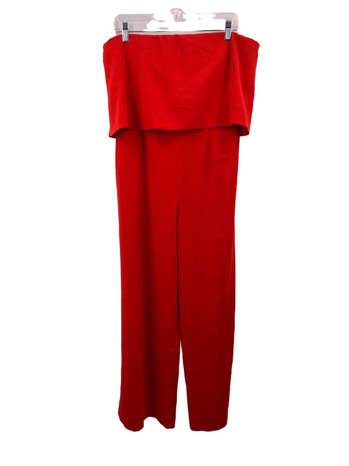 JAY GODFREY Red Crepe Retro Ruffle Jumpsuit Size 12 Evening Cocktail - Image 3 of 4