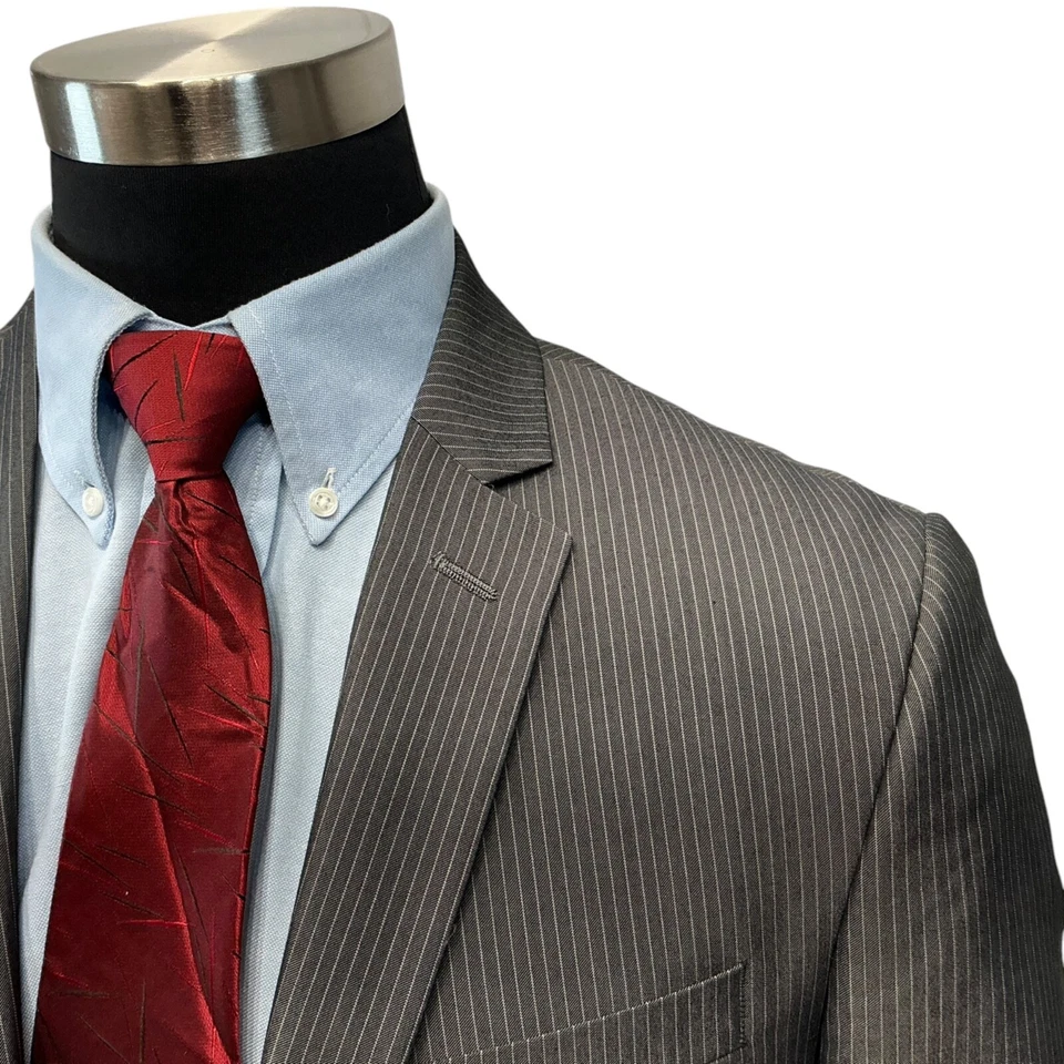 40L Kenneth Cole Reaction Traje Chaqueta Abrigo Deportivo Blazer Gris Plateado Rayas Foto 3 de 4