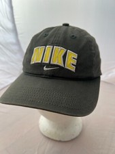 VTG 90s NIKE Block Letters Strapback Hat Black Yellow