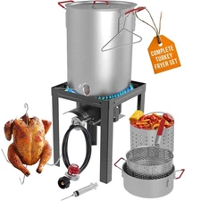GasOne 30QT Turkey Fryer and 10QT Fish Fryer Set, Seafood Boil Steamer, Crawfish