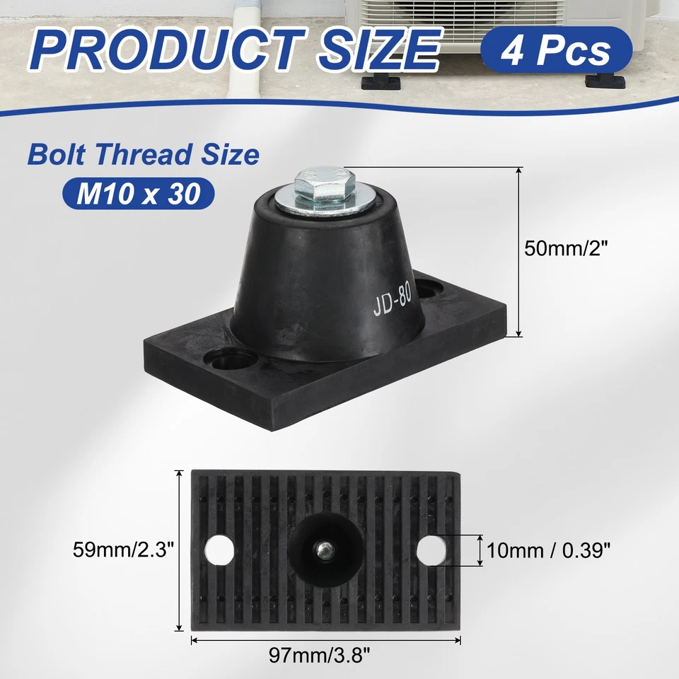 4pcs Rubber Vibration Isolator Mounting Bracket 176lb Load Bearing,97x59x50mm Foto 2 de 4