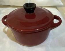 Crofton Mini Ceramic Red Maroon Casserole Dish Lid 8 Oz NEW Never Used