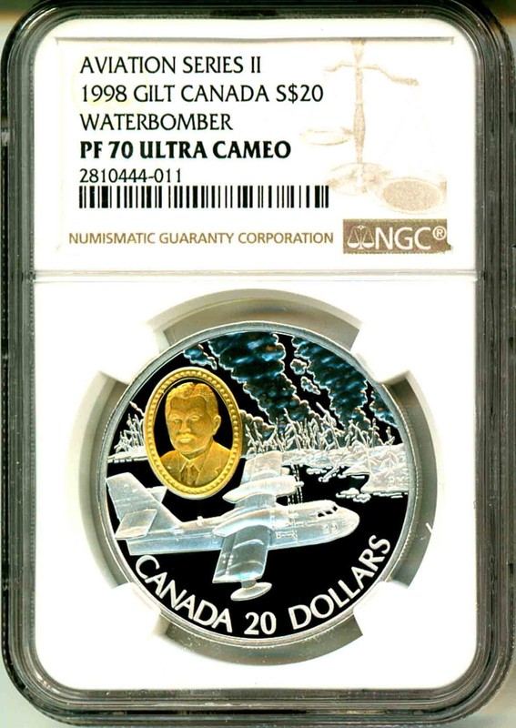 1998 Canada S$20 Gilt Aviation Series II CL-215 Waterbomber NGC PF70 Ultra Cameo