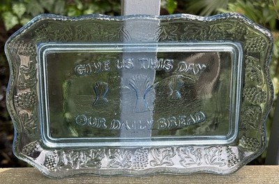Vintage Tiara /Indiana Glass Bread Tray Plate  Give Us This Day Our Daily Bread 