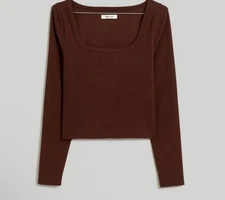 Madewell Square-Neck Long-Sleeve Crop Tee in Sleekhold NWT Size XS