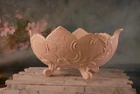VTG~1950'S Jeannette Shell Pink Milk Glass Ceramic Footed Bowl Scalloped Edge