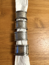 Set 4 Vintage 1999 Pewter Napkin Rings Floral Engraved 2 Patterns 95 Pewter