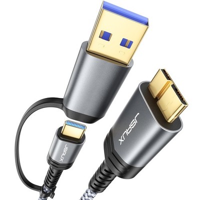 JSAUX Hard Drive Cable 1.6FT, 20Gbps Micro B to USB C/A Cord 1.6ft, Grey 