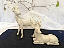 2 piece rustic reindeer figures distressed white with sparkles