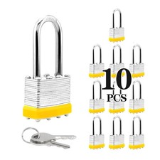 Laminated Steel Keyed Padlocks, 10 Pack, Keyed Alike, Long Shackle, 1-9/16" ...
