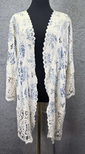 Solitaire Boho Floral Kimono Cardigan 3X Crochet Lace Trim Duster Cover Up