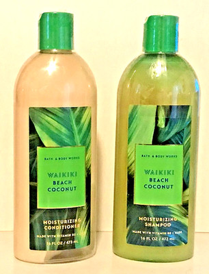 WAIKIKI BEACH COCONUT MOISTURIZING SHAMPOO CONDITIONER HAIR X 2 BATH BODY WORKS