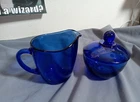 Vintage Anchor Hocking Cobalt Blue Glass Creamer and Sugar Bowl with Lid!
