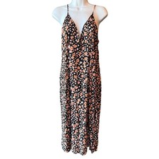 Shein Black Floral Maxi Slip Dress Size Large Viscose Boho Romantic