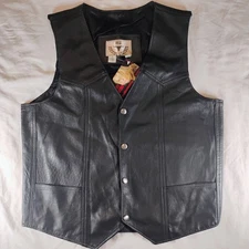 Bull Genuine Leather Black Biker Vest Size Small Unisex Snap Closure Western NWT