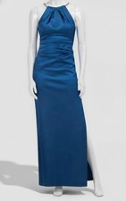 Eliza J Women's Blue Gathered Side-Slit Evening Dress Size 14