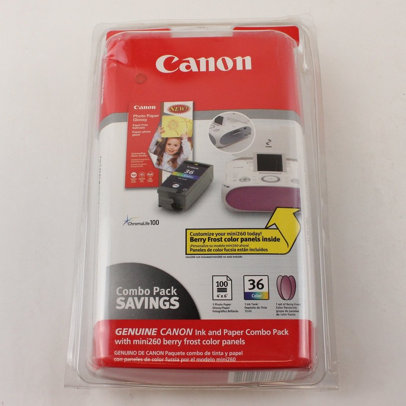 Canon Ink and Paper Combo Pack PIXMA mini260 CLI-36 Color 100 Sheets 4x6 Glossy